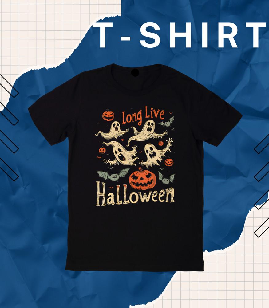 

Long Live Halloween Shirt Ghost Pumpkin Bat Spooky October Fun Tee Hallo. L