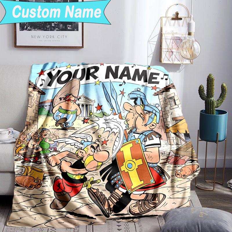 Custom Name Blanket Asterix Friends Blanket Bedding Blanket for Travel, Camping, Living Rooms, Offices, Sofas, Fan Christmas Gift