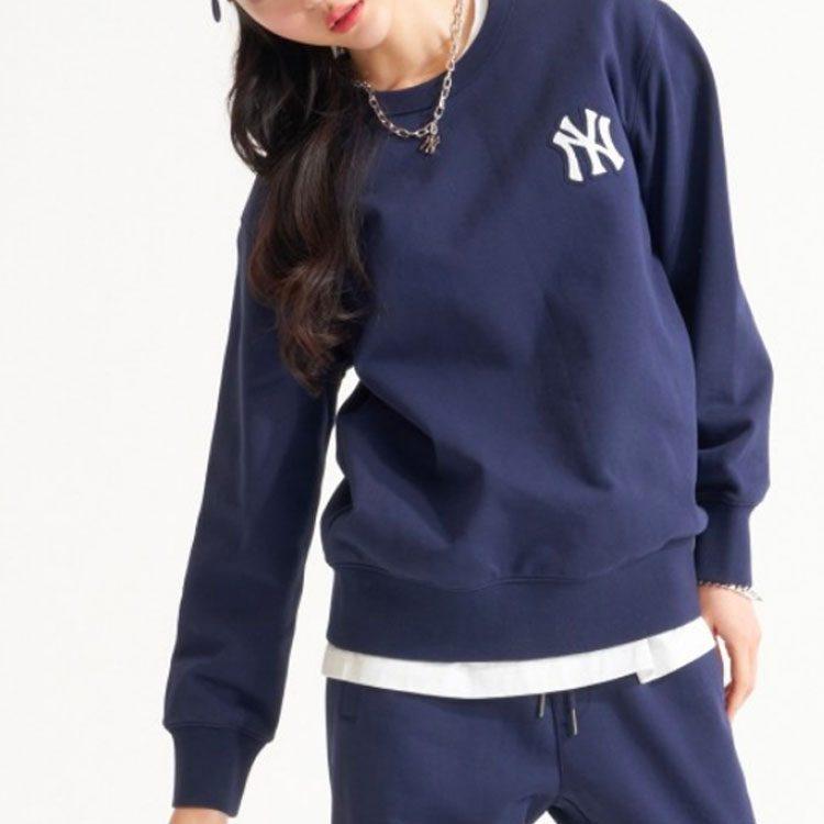 MLB Old Flower Sweatshirts Unisex Navy Blue Crew Neck Moderate Regular 3AMTM0121-50NYS