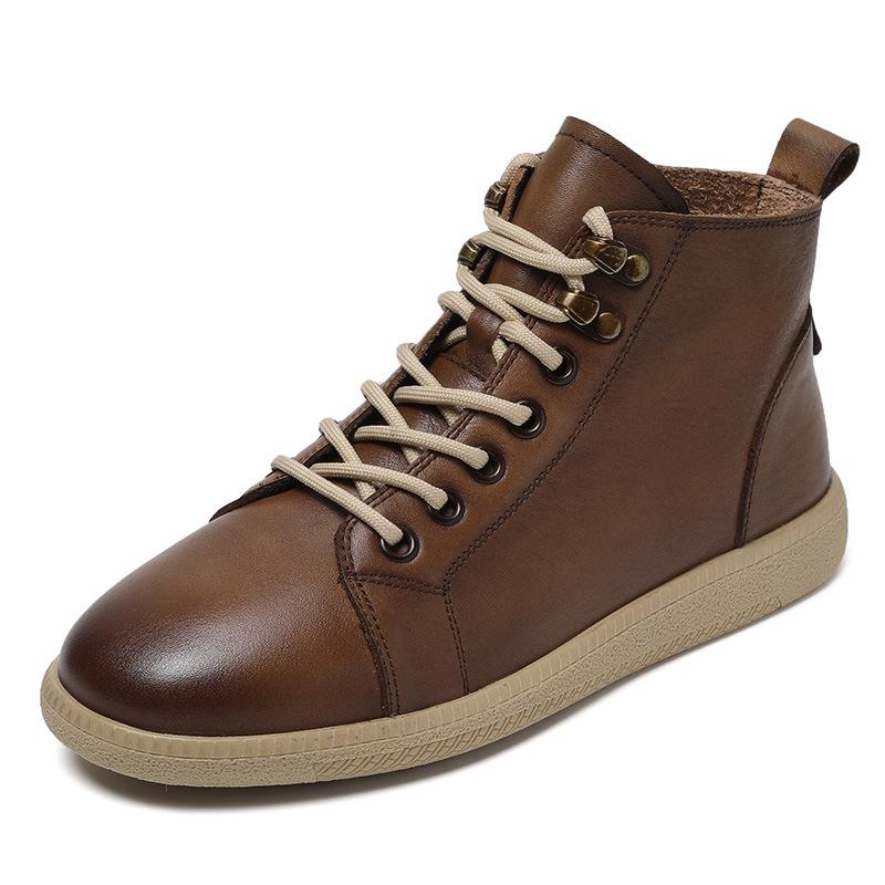 Martin boots leather versatile British style short boots women's thin spring and autumn single boots soft sole soft surface high top women's shoes