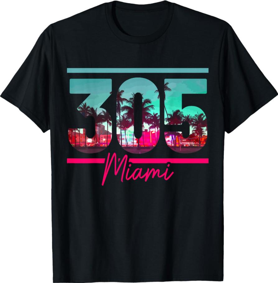 Miami 305 Area Code Florida Vintage Palm Trees Pride Retro Small T-Shirt S разноцветный