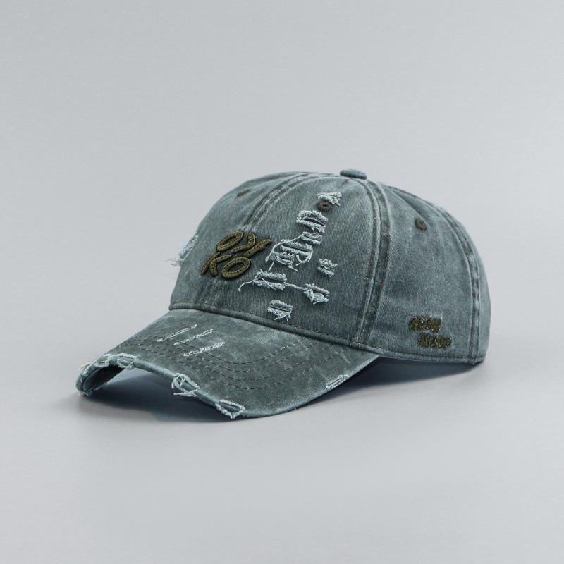 Retro ripped baseball cap women's spring and summer cowboy hat versatile big head circumference showing face small hat tide