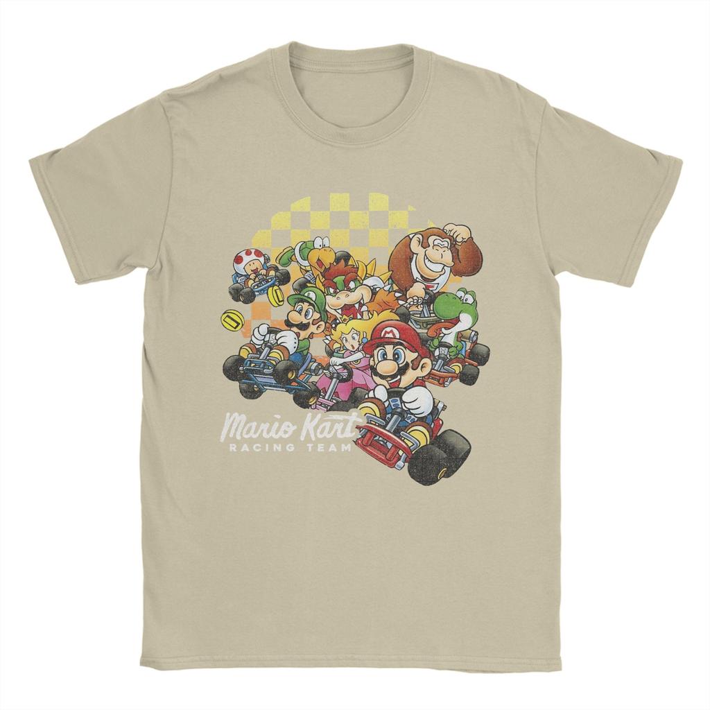 Unisex Marios Kart Groepsfoto Geruite Poster T-shirts Puur Katoenen Kleding Grappige Ronde Hals T-shirts Grote Maten T-shirt