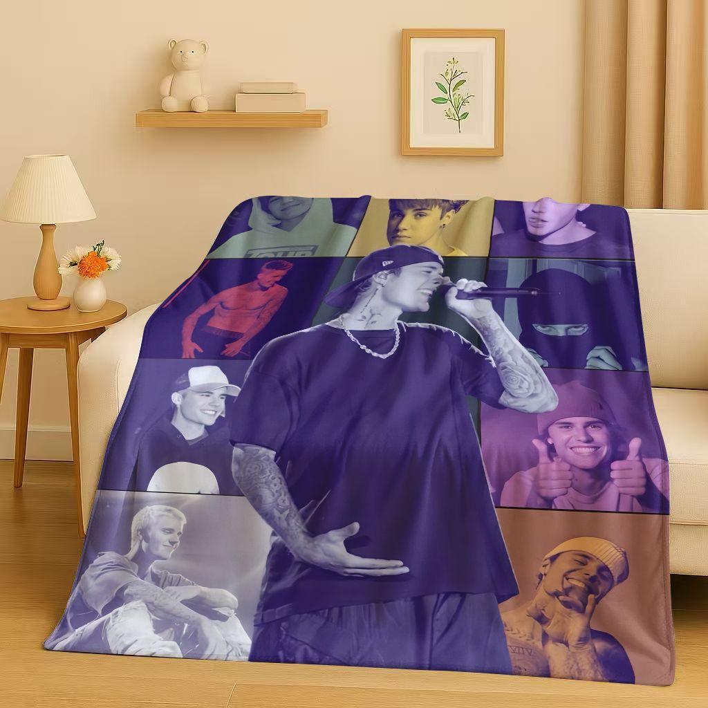 Neue Mode B-Bieber Sänger Star Flanelldecke, Ultraweiche Warme Plüschdecke für Zuhause Schlafzimmer Bett Sofa Abdeckung Büro Reise Geschenk