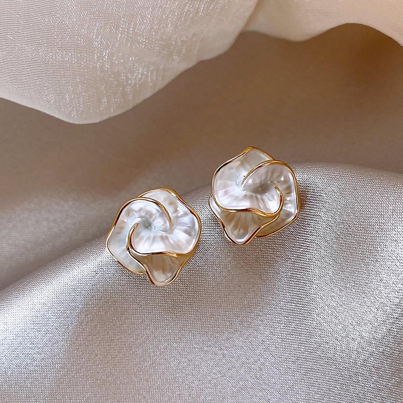 S925 Silver Needle Camellia Light Luxury Trendy Cold Style Earrings for Women