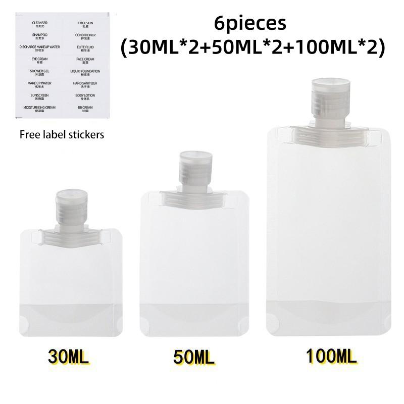 6Pcs Travel Bottles Empty Squeeze Bag Refillable Lotion Dispenser Bag Shampoo Toiletries Liquid Cosmetic Container Storage Pouch