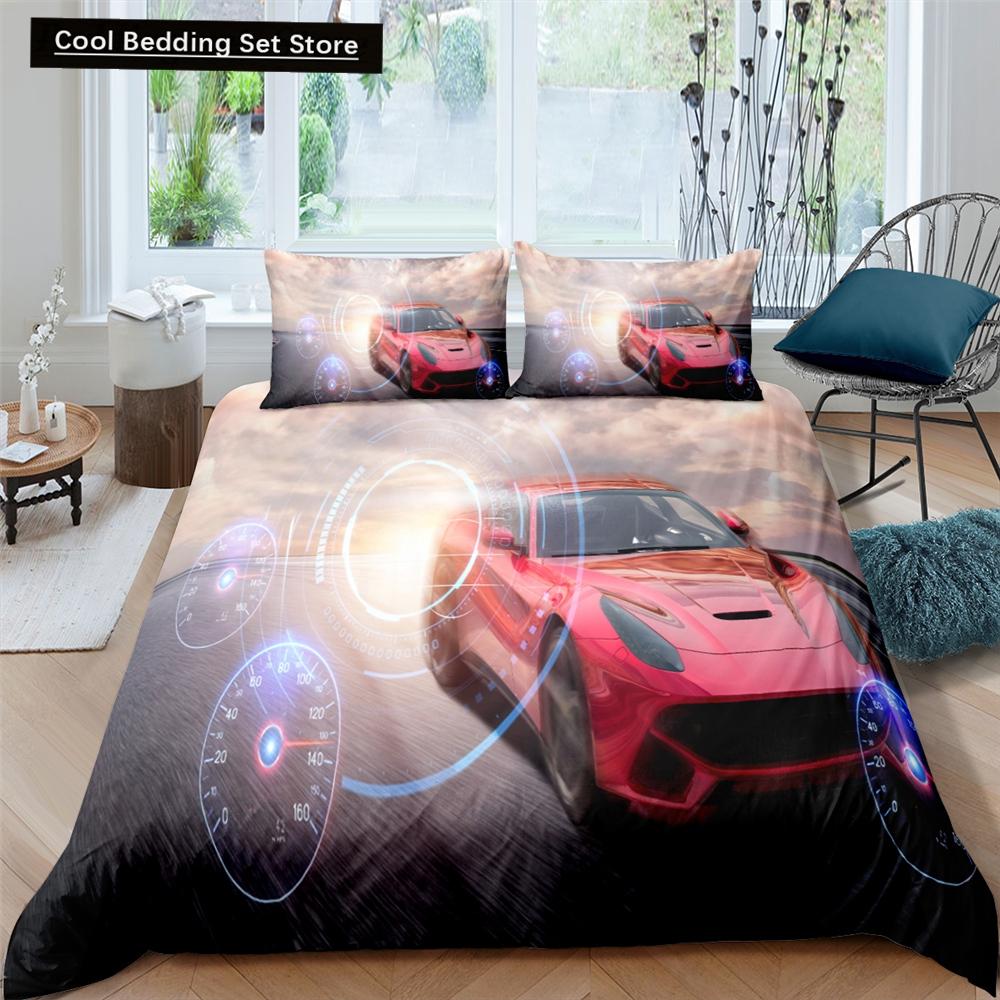 3D Car King Queen Duvet Cover Vintage Lightweight Train Bedding Set for Teens Adult Racing Supercar 2/3pcs Polyester Quilt Cover