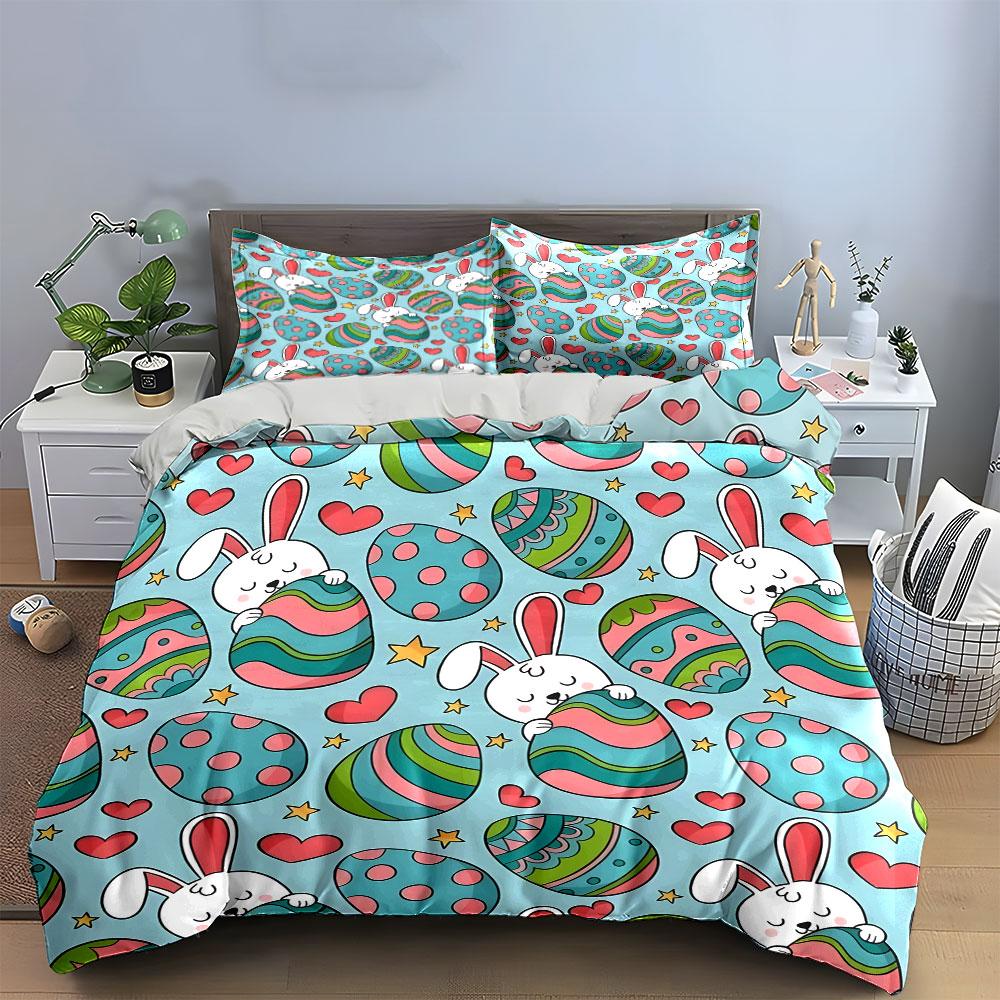Easter Bunny and Egg Pattern Set Exquisite Three-piece Bedding Set Gift for Kids and Adults