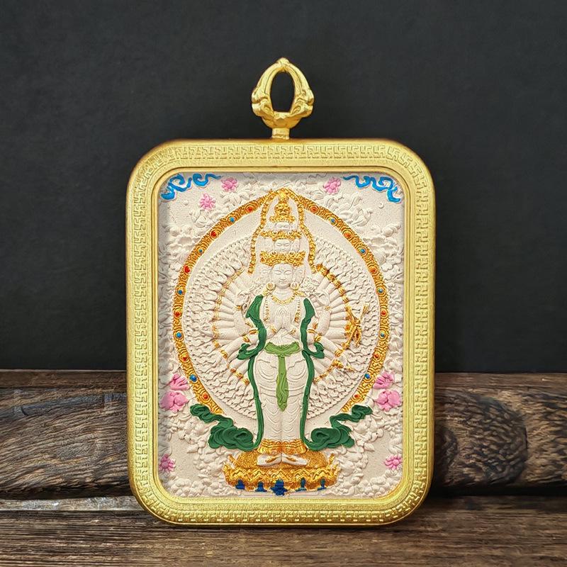 Tibetisches Grünes Tara & Gelbes Jambhala Amulett: Titanstahl Medizin Buddha Anhänger
