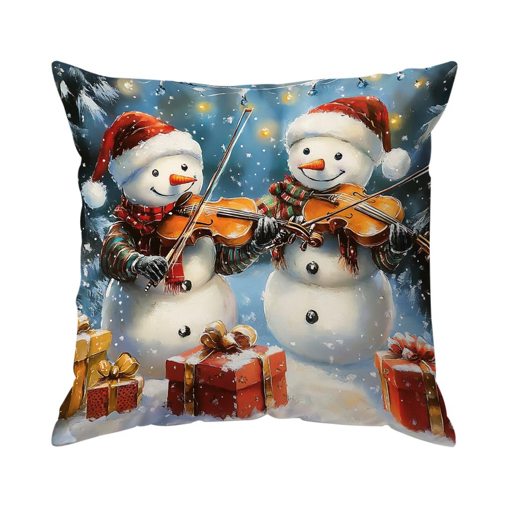 Christmas Snowman Illustration Pillowcase Bedroom Sofa Cushion Cover 100% Polyester Living Room Cushion Pillowcase Home Decor