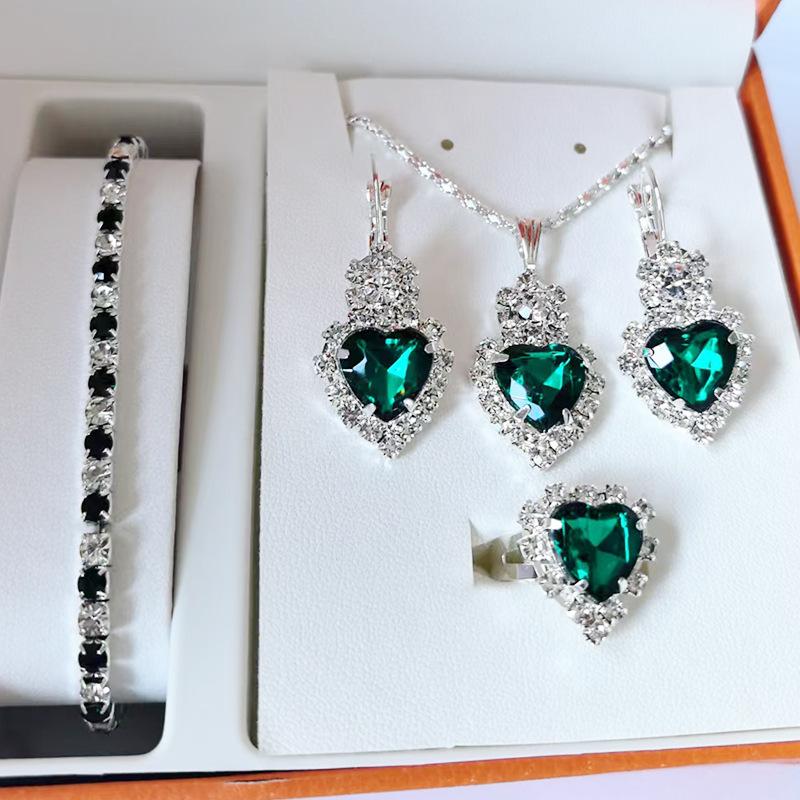 Kapka Vody Srdce Šperky Třídílný Náhrdelník Náušnice Prsten Diamantový Přívěsek Dámské Šperky