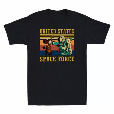 100% Cotton TOPS UNISEX TEES MENS WOMENS United States Space Force Funny Astronaut Vs Alien Vintage Men's Black T Shirt
