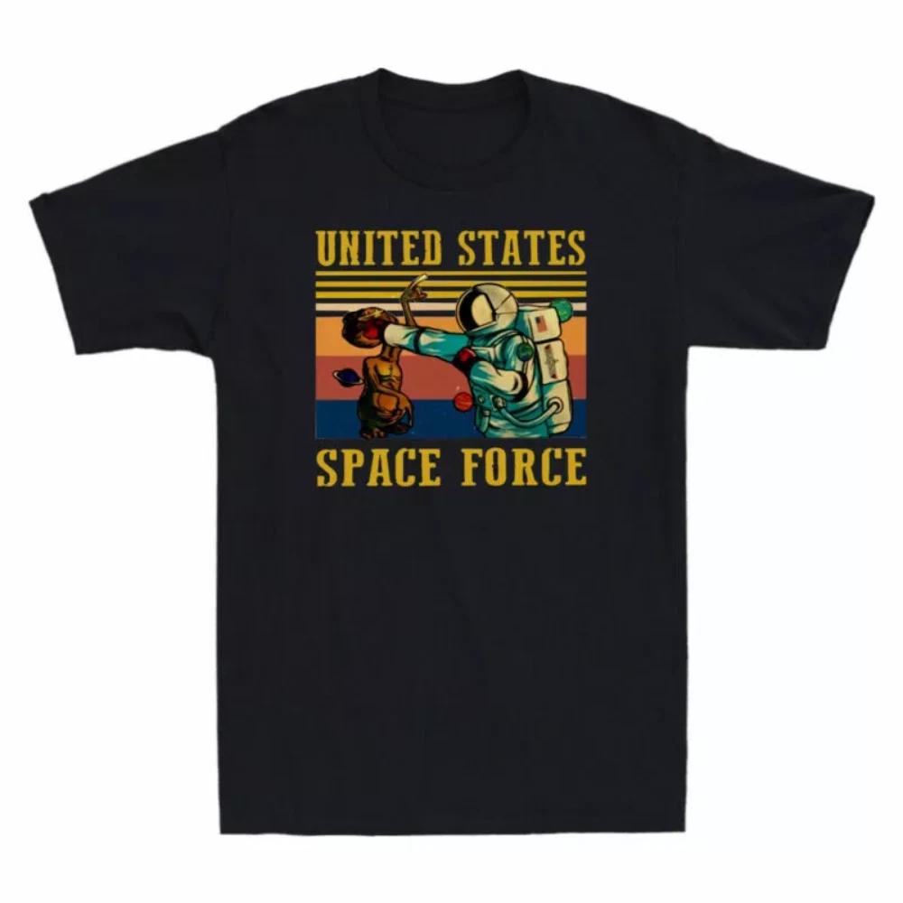 

100% cotton TOPS UNISEX TEES MENS WOMENS United States Space Force Funny Astronaut Vs Alien Vintage Men s Black T Shirt 4XL чёрный