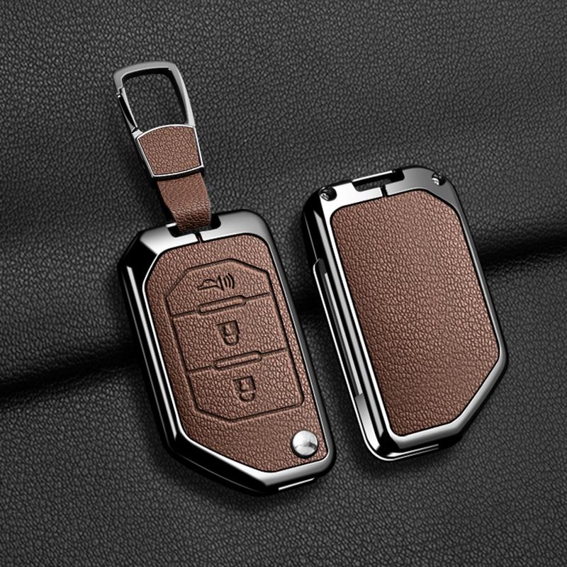 Zinc Alloy Leather Car Key Case Cover for Jeep Wrangler JL JLU Rubicon Gladiator JT Sahara JLU 2018 2019 2020 2021 2022 2023