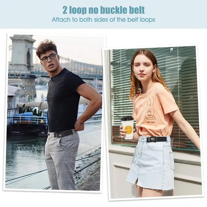 2pcs/set No Buckle Elastic Belt For Women Men Unisex Stretch Belt For Pants Jeans Casual Buckle Free Adjustable Invisible Belt