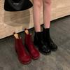 Smoke boots thick heel patent leather short boots women's Christmas wear burgundy 2025 new high-heeled Chelsea boots