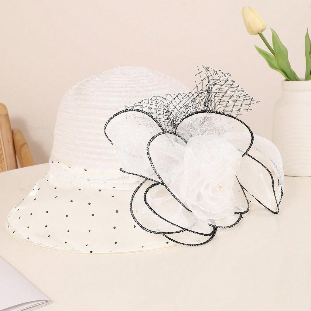 New French organza mesh flower hat summer fashion trendy brand sunscreen sunshade big eaves hat retro elegant millinery hat