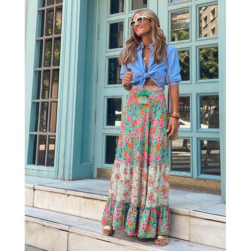 Fashionable Half Skirt Summer New Arrival Women's Streetwear Print Long Skirt Flounced Skirt Skirt