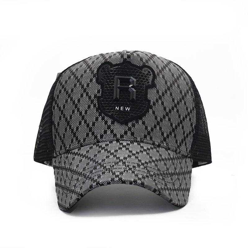 New Outdoor Trendy Embroidered R Baseball Cap Men and Women Plaid Cap Mesh Hat Fashion Hat