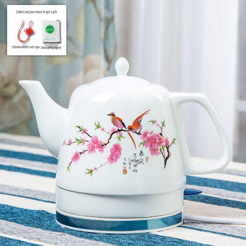 Blue & White Porcelain Electric Kettle: Large Capacity, Automatic Power-Off, Perfect for Home Tea Boiling.