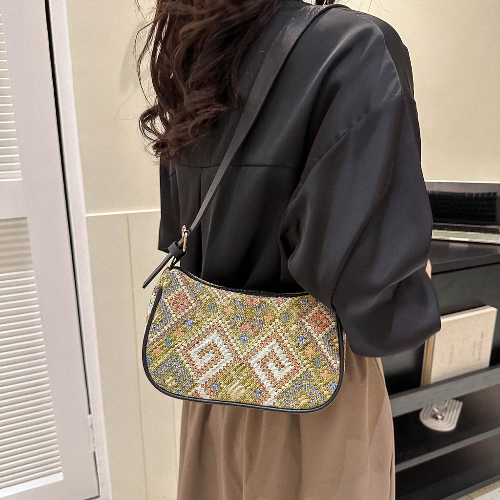 Chic Simple Urban Oxford Cloth Handbag With Elegant Floral Pattern For Women