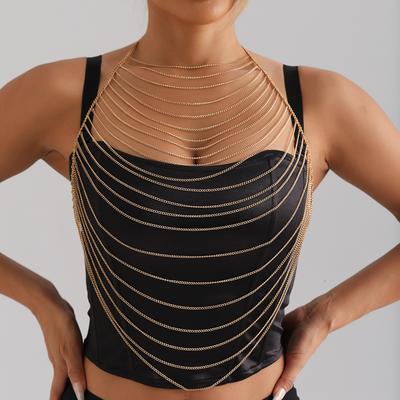 Simple And Fashionable Multi-layer Tassel Chain Sexy Chest Chain Sexy Exaggerated Bikini Halter Neck Body Chain For Women