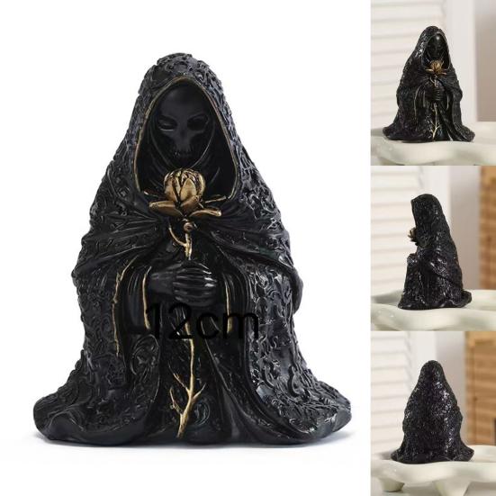 Halloween Ornament Gothic Style Mysterious Black Robe Design Evil Face Statue Halloween Theme Party Decoration