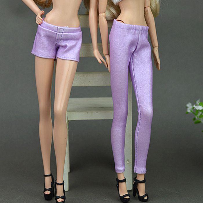 Light Purple Elastic PU Leather Bottoms Pants Trousers For Barbie