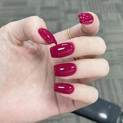 24PCS/set Quick Nails Rose Red Fake Nails Glossy Wearable Manicure DIY Finished Nail Stickers