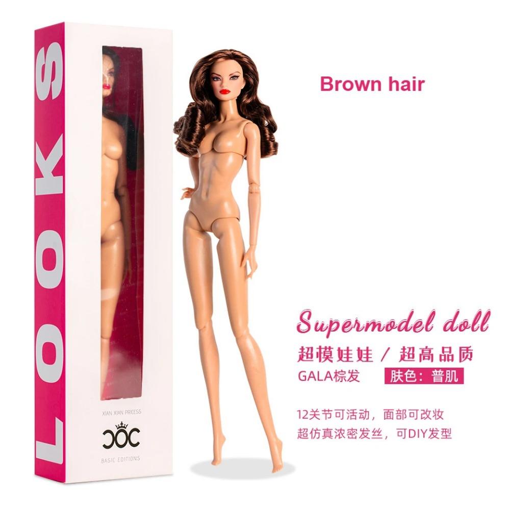 Bambola Supermodel 32cm nuovo design 2025 / 1/6 bambola nuda con pelle normale capelli castani / corpo mobile a 12 snodi + testa / giocattolo fai da te box pack