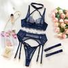 Women's Lingerie Sets Seductive Halter Bra Garter Thong 3PC with Leg Circles Sexy Lace Intimate Women Underwear Transparent Sets
