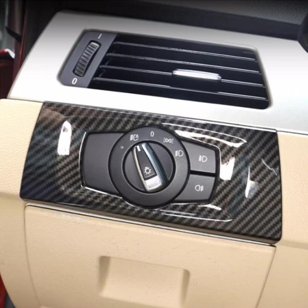 YAQP6 BMW 3 serijai E90 E92 E93 2005-12 ABS Automobilio stiliaus priekinių žibintų jungiklio mygtuko rėmelio apdailos dangtelio lipdukai Automobilio interjero aksesuarai