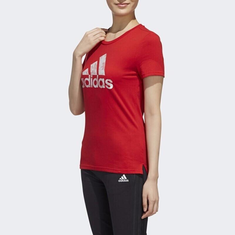 Adidas Round Neck Casual Logo Short Sleeve T-Shirt Women T-Shirts Red EH3876