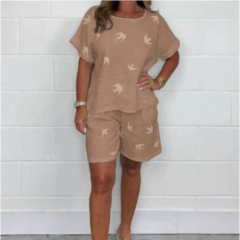 DICFY Women's Fashion Casual Summer Spring  Short Sleeve O-Neck Pants Suits