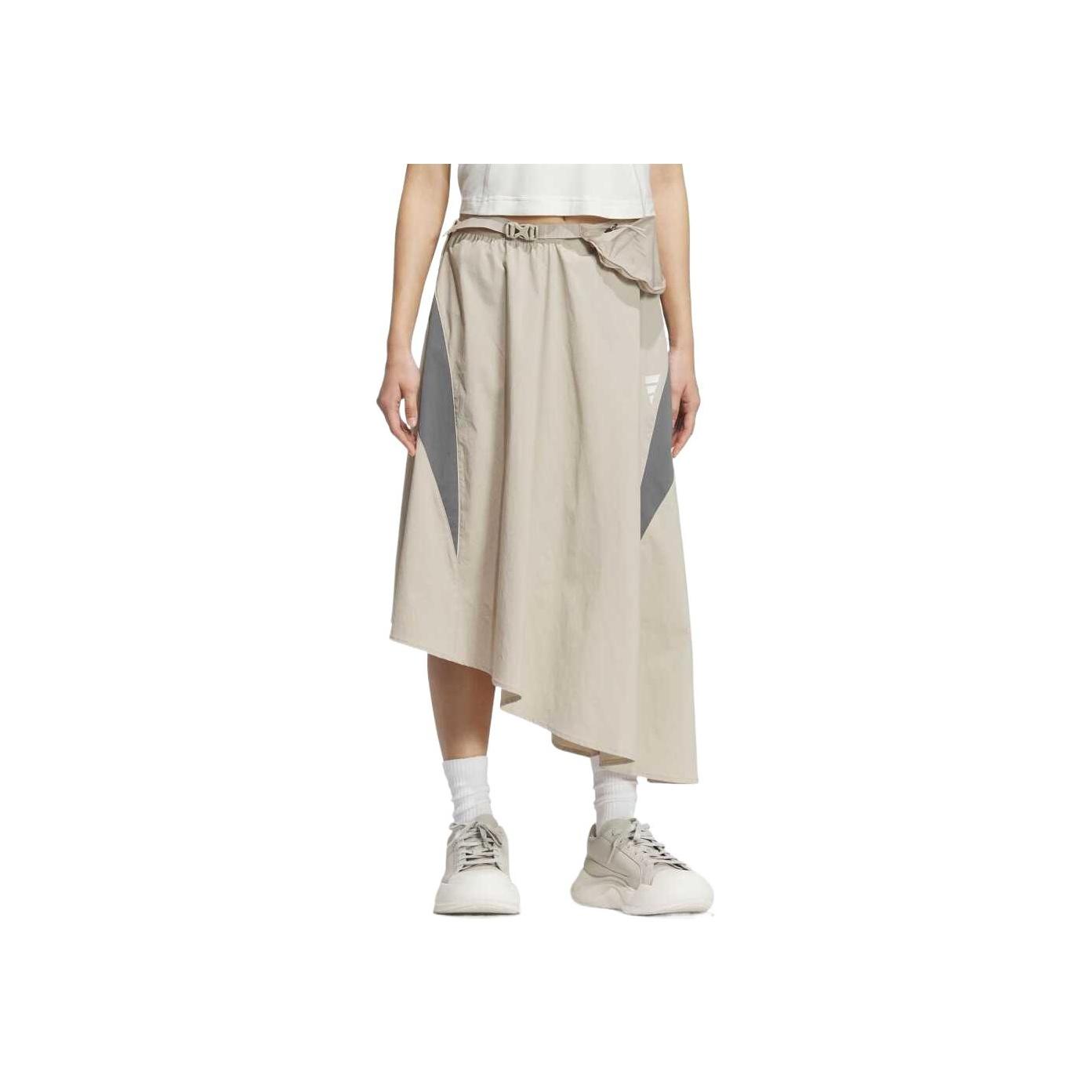 adidas Women s Wonder Brown Adjustable Waist Irregular Patchwork Midi Skirt KB3651 XL