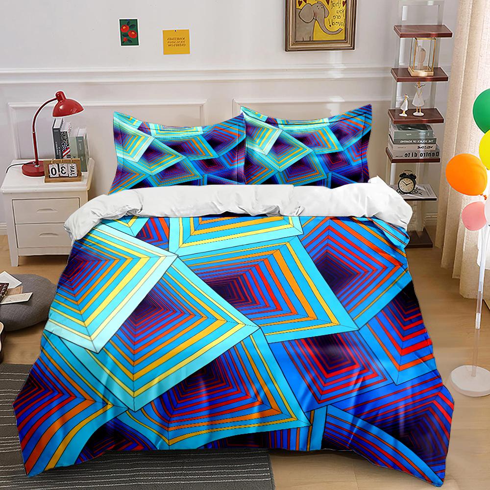 Colorful Geometric Overlapping Design Print Bedding Set 1 Duvet Cover 2 Pillowcases for Adult and Children Luxury Gift Full Size