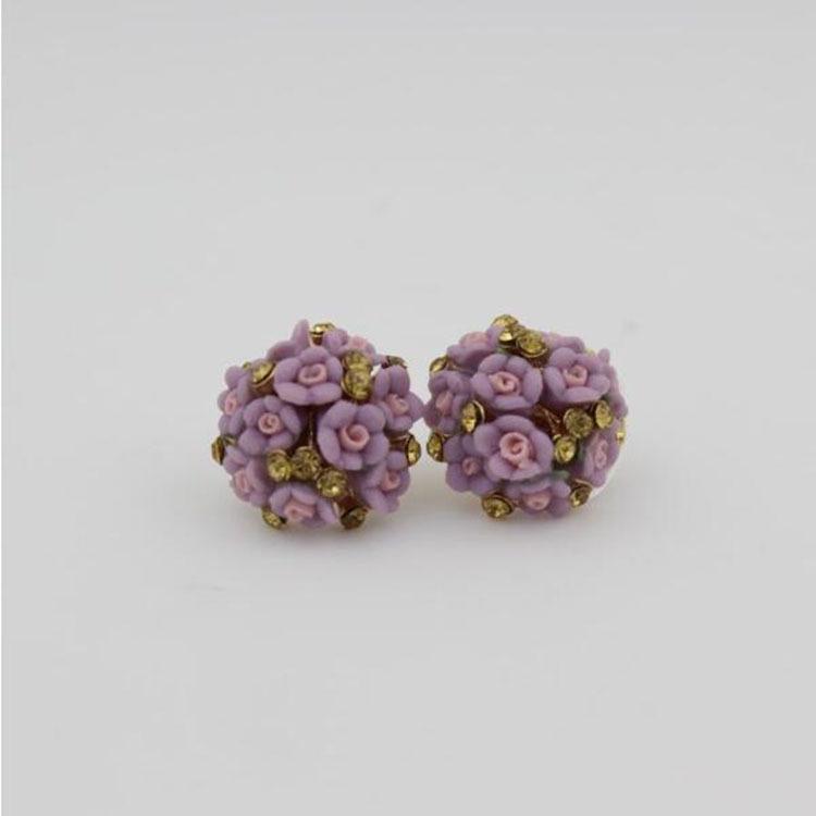 Korean Style Rhinestone Ceramic Flower Stud Earrings - Sweet, Fresh, Popular Fashionable Accessories