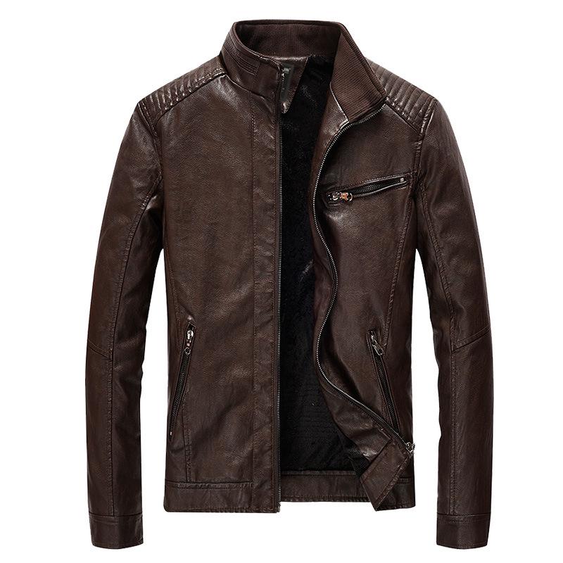 Men's Autumn and Winter New PU Leather Men's Jacket Washed and Velvet Motorcycle Leather Jacket