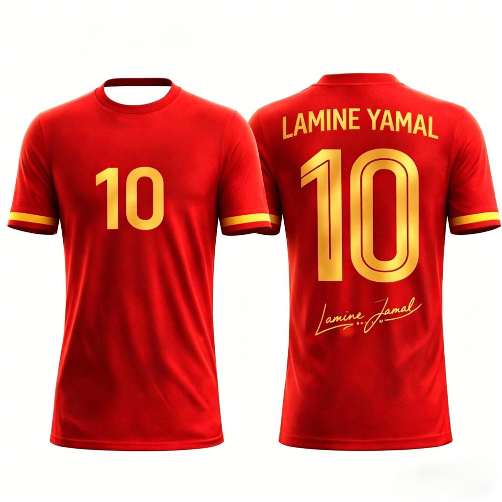 Das 3D-bedruckte Sport-T-Shirt für Fußballfans von Rami Yamal ist atmungsaktiv und schnell trocknend, geeignet für den Sommer im Freien für die ganze Familie.