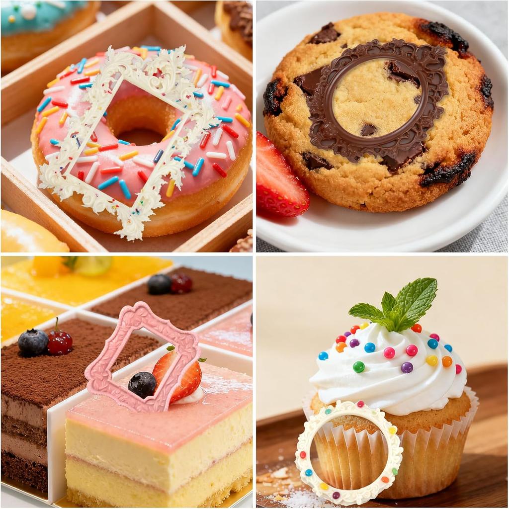 4pcs Photo Frame Silicone Molds, Pink Vintage Picture Frame Baroque Style Air Dry Clay Fondant Mold for Baking Chocolate Candy Desserts Polymer Clay
