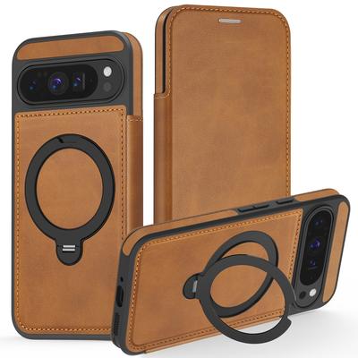 360 Rotating Ring Holder Magnetic Leather Wallet Phone Case For Google Pixel 10 Pro XL 9A 9 8 8A  Shockproof For Magsafe Cover