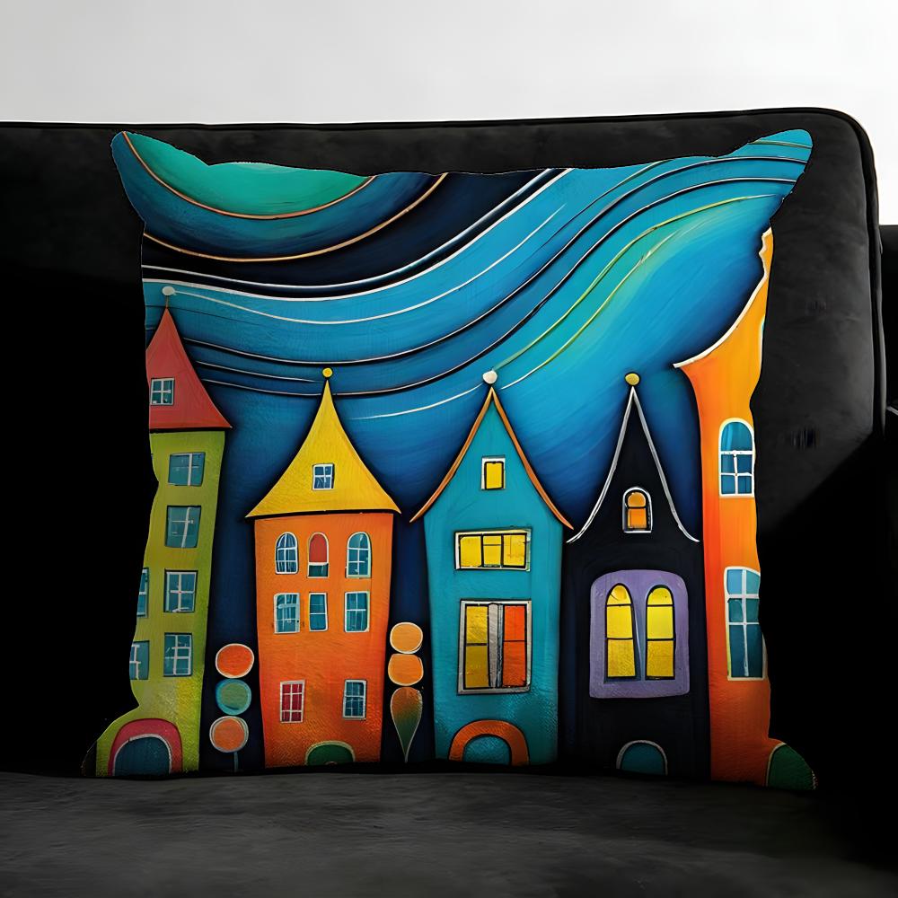 Painted Forest House Cushion Cover Pillowcase Ultra Soft Skin Friendly Fabric Cloud Like Comfort & Concealed Zipper