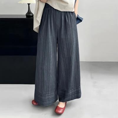 Dámské módní kalhoty s širokými nohavicemi s potiskem proužků, ležérní kalhoty, elegantní kalhoty, volné retro OL nadměrné kalhoty