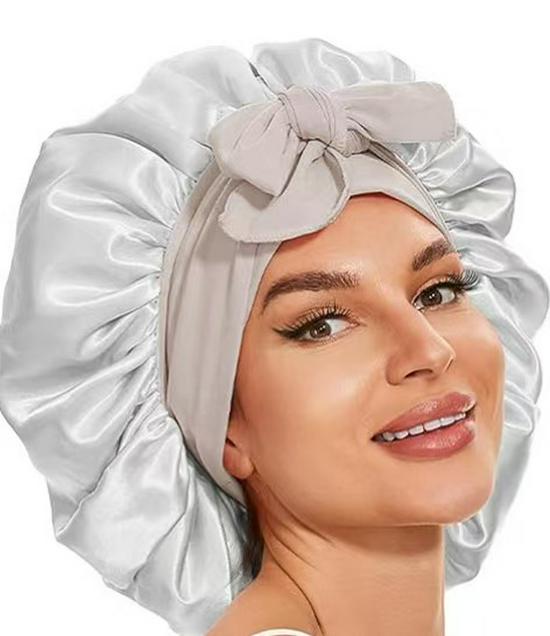 Bonetă de dormit cu fundă din satin de mătase pentru femei, transfrontalieră - Extra mare pentru îngrijirea părului