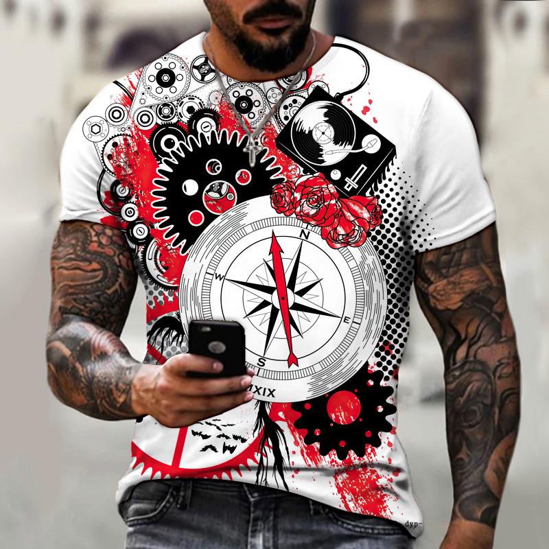 2022 Brand Men’s Shirt 3D Printing Retro Compass Street Cool Trend T-shirt O-neck Design Fashionistas Wear Oversize 5XL