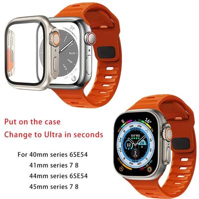 Case+Strap For Apple Watch Band 45mm 44mm 42mm 40mm Smart Silicone Bracelet Iwatch Series 3 4 5 6 Se 7 8 Change To Ultra Case
