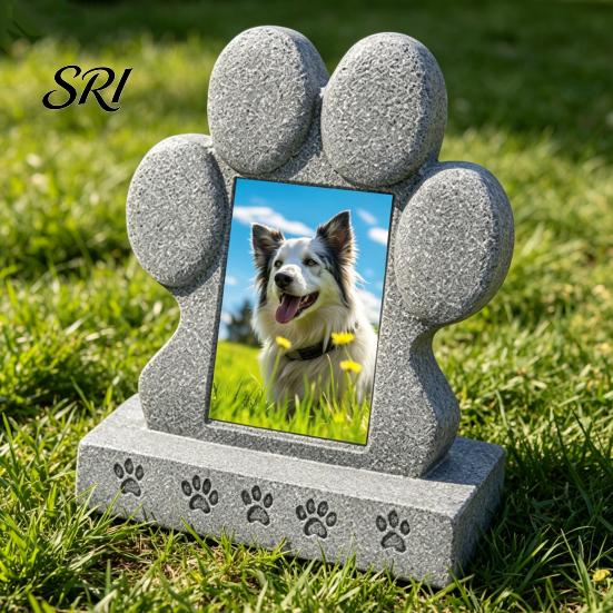 Sandblasted Pet Memorial Stone Imitation Tombstone with Paw Print Photo Frame Weather-Resistant Resin for Dogs And Cats Engraved Base Custom