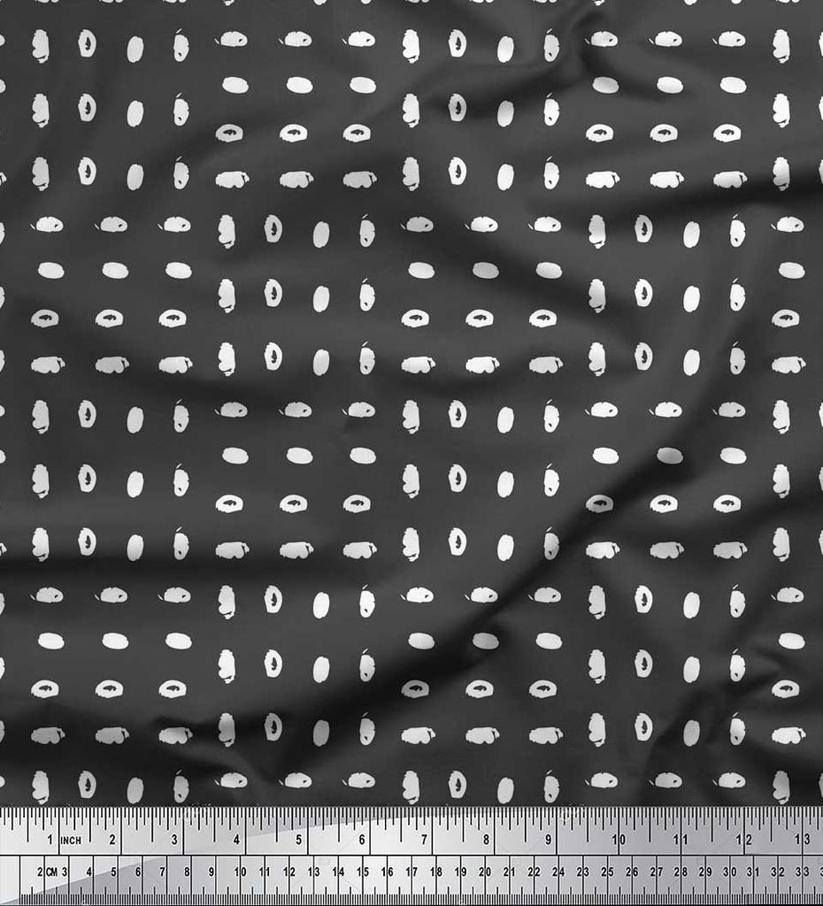 Soimoi Gray Japan Crepe Satin Fabric Brush Stroke Abstract Print Fabric by the Metre 42 Inch