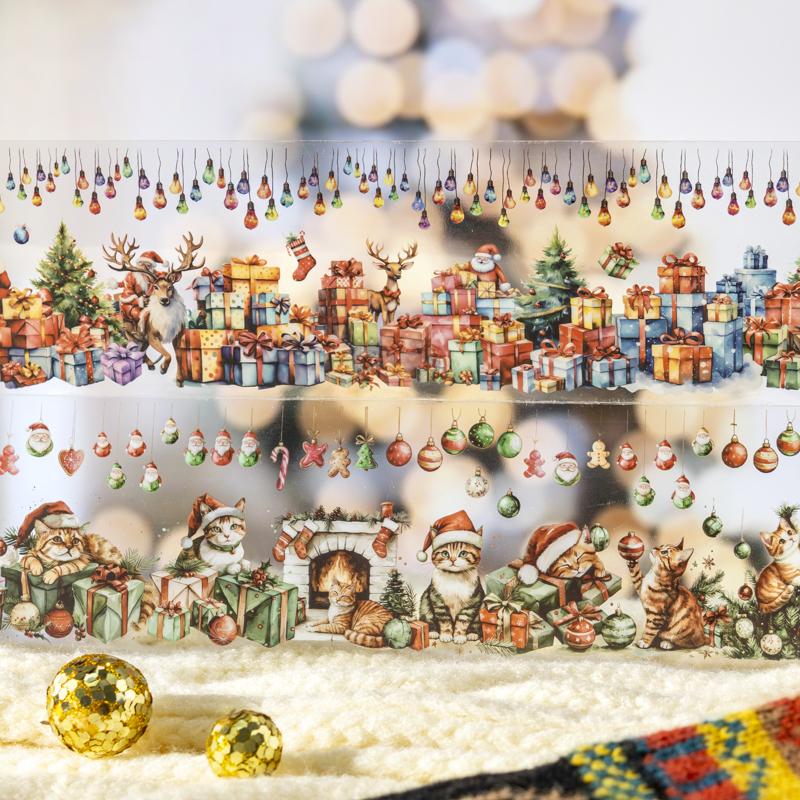 1 Roll Christmas Landscape Masking Tape PET Christmas Gift Elderly Cat Anime Tape For Home Stationery Handbook Decoration