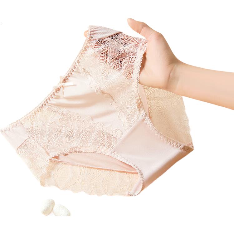 Tiancan 100% Silk Underwear for Women, Mid-Rise, Mulberry Silk, Antibacterial, Thin Summer Style, Lace Panties, Triangle Briefs, Shorts, Underpants